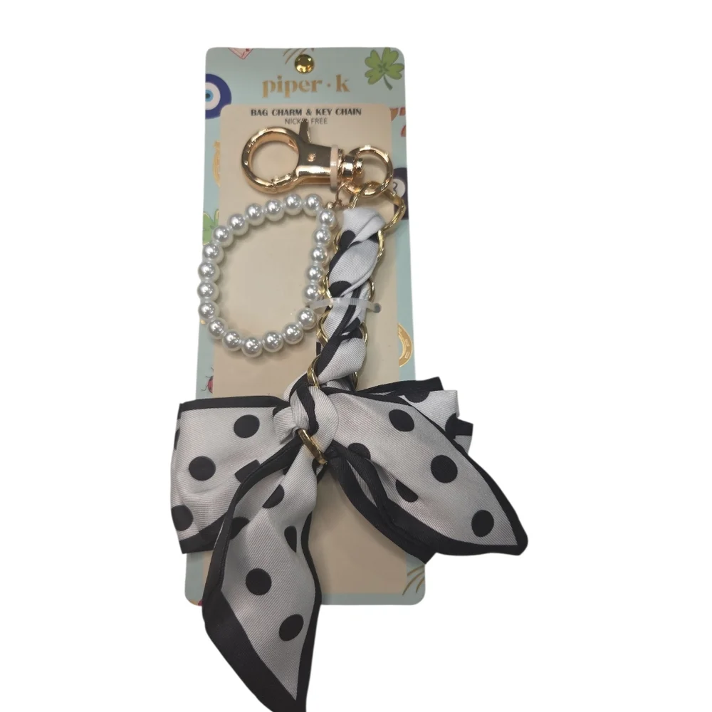 🖤▪️Piper K ▪️ Uk Exclusive Black and White Polka Dot Scarf Key Chain BagCharm